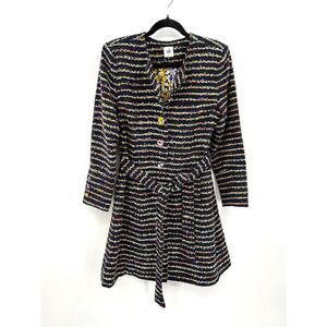 CABI Navy Blue Yellow Colorful Floral Print Tweed Striped Button Up Coat Size 4